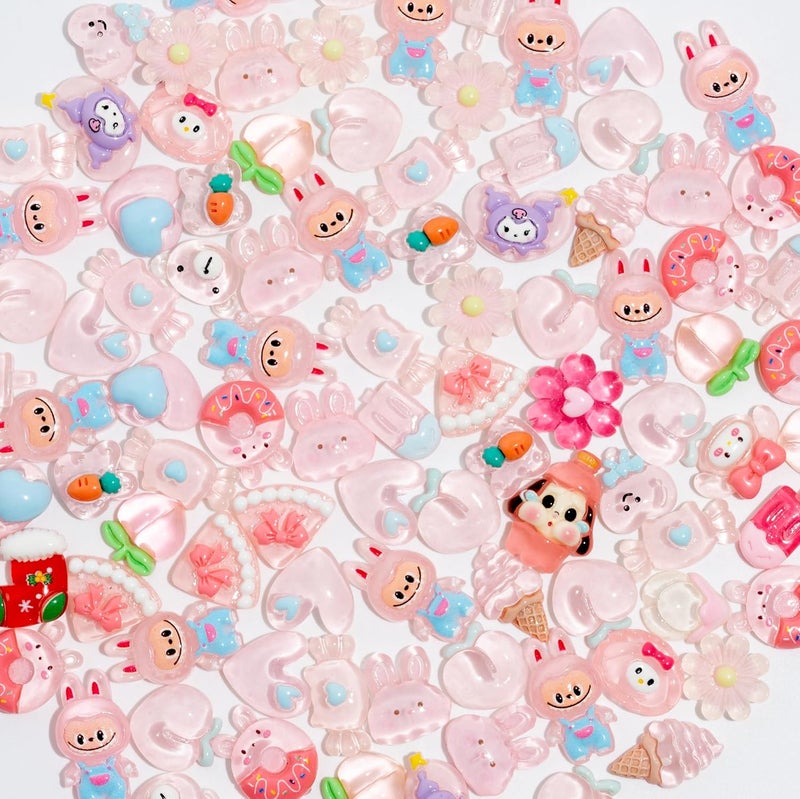 Decoden Charms 100PCS Mixed Kawaii Flatback Resin Charms for Crafts, Cabochon for DIY Projects, Slime Charm, Resin Art, Scrapbooking, Phone Case & Accessories (Light Pink) - Image 4